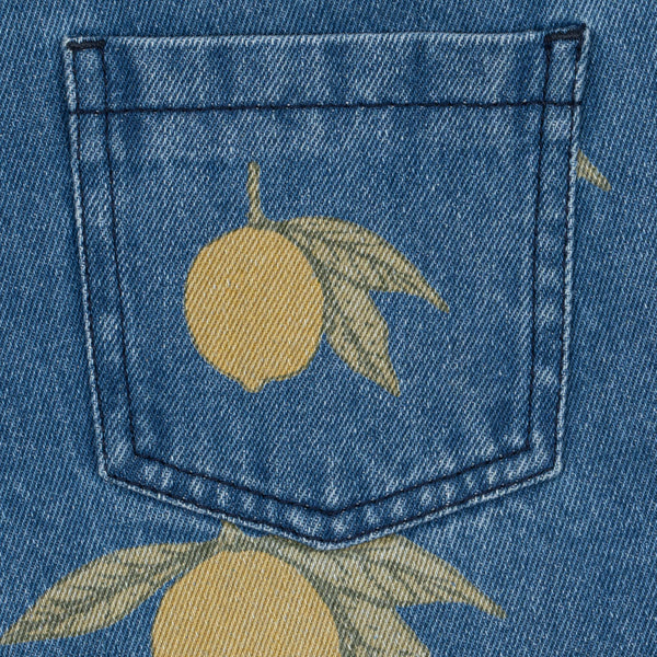 Magot Lemon Print Cotton Denim Short Dungarees (Lemon Denim)