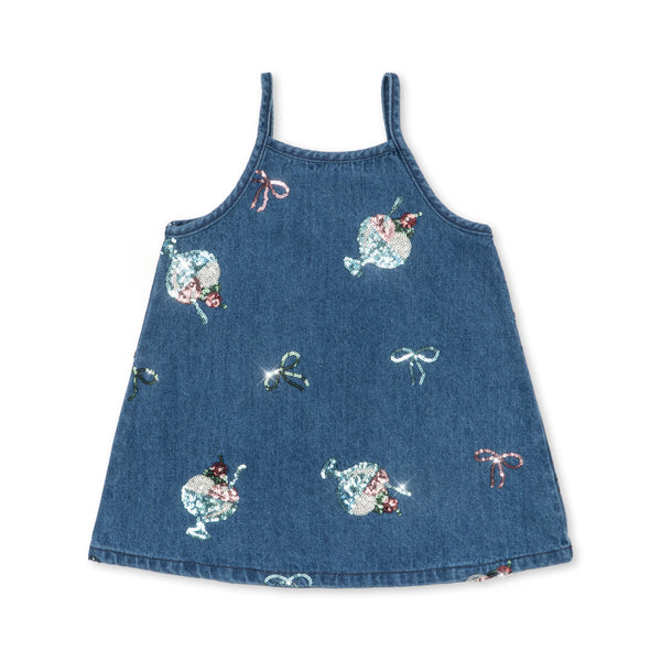 Magot Sequin Gelato Strappy Denim Dress