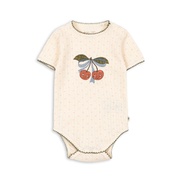 Minnie Cherry Print Cotton Pointelle Baby Short Sleeve Bodysuit (Minnie Coeur)