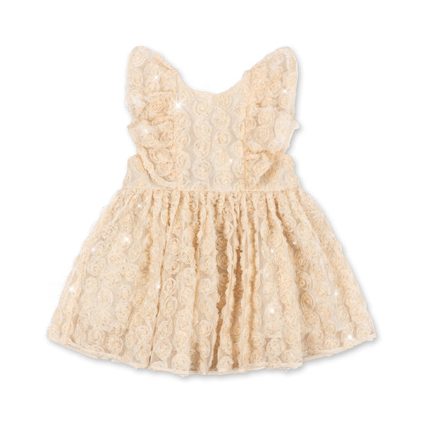 Ally Floral Applique Bow Back Summer Dress (Sandshell)