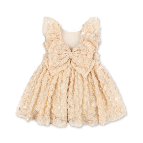 Ally Floral Applique Bow Back Summer Dress (Sandshell)