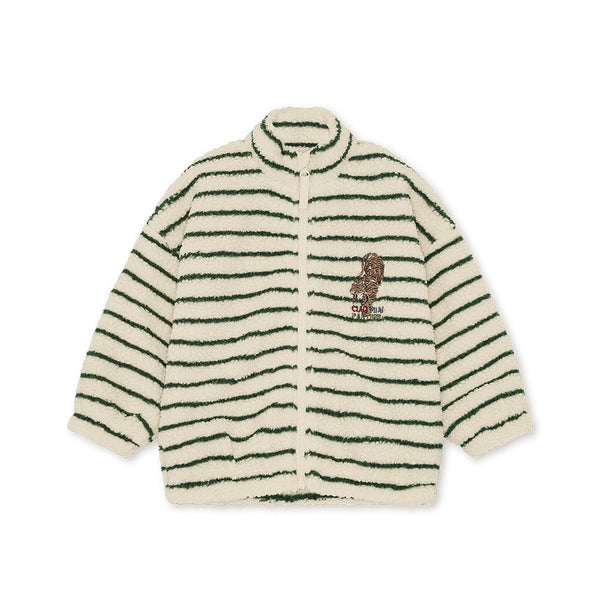 Jody Tiger Embroidered Striped Teddy Borg Fleece Jacket (Erba Stripe)