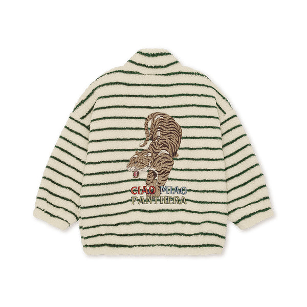 Jody Tiger Embroidered Striped Teddy Borg Fleece Jacket (Erba Stripe)