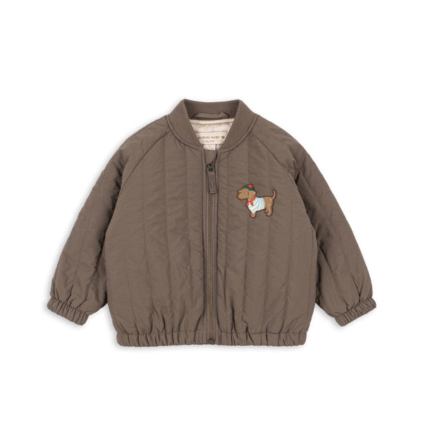 Juno Dog Print Quilted Bomber Jacket (Walnut)
