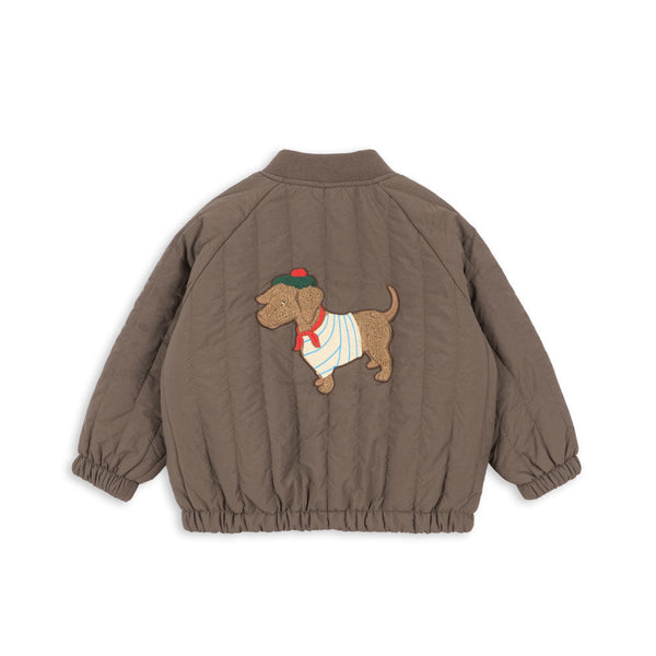Juno Dog Print Quilted Bomber Jacket (Walnut)
