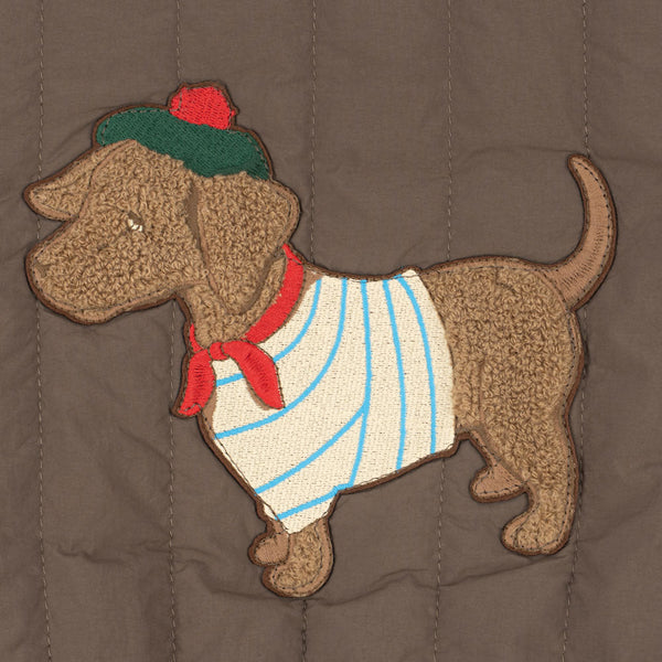 Juno Dog Print Quilted Bomber Jacket (Walnut)