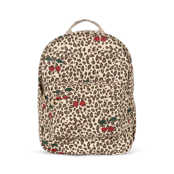 Rainy Leopard Print Cherry Motif Quilted Backpack (Leo Cerise)