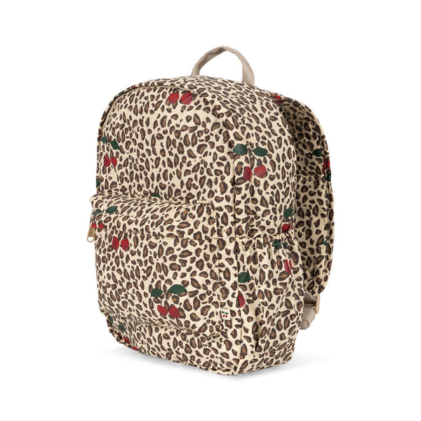 Rainy Leopard Print Cherry Motif Quilted Backpack (Leo Cerise)