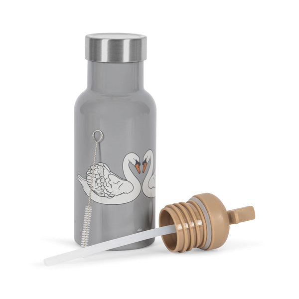Swan Print Thermo Bottle with Screw Top Lids and Straw
