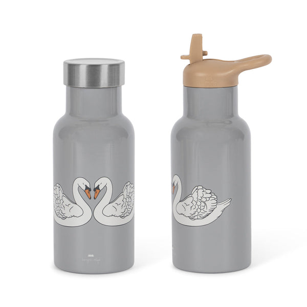 Swan Print Thermo Bottle with Screw Top Lids and Straw
