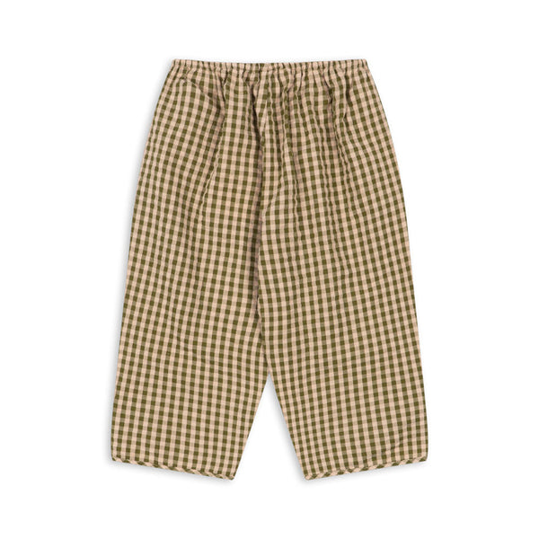Kim Cotton Slit Seersucker Checked Pants (Avocado Check)