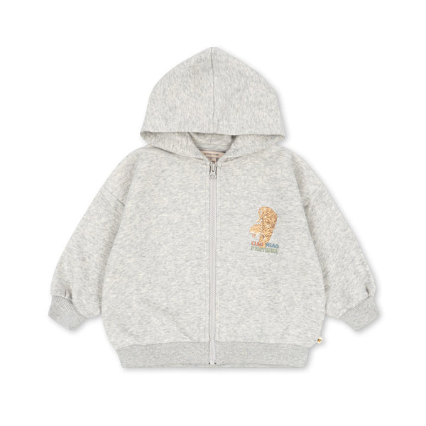 Lou Tiger Print Cotton Zip Up Sweatshirt Hoody (Grey Melange)