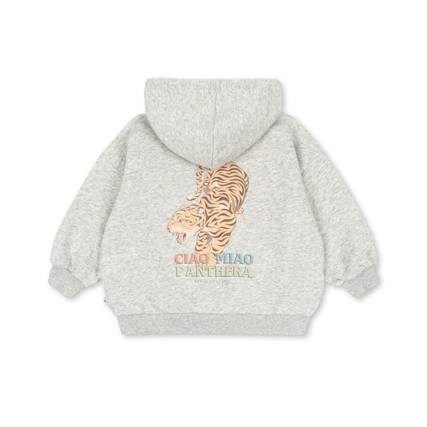 Lou Tiger Print Cotton Zip Up Sweatshirt Hoody (Grey Melange)