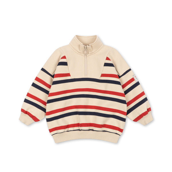 Loupy Striped Cotton Half Zip Sweatshirt (Tangerine Stripe)