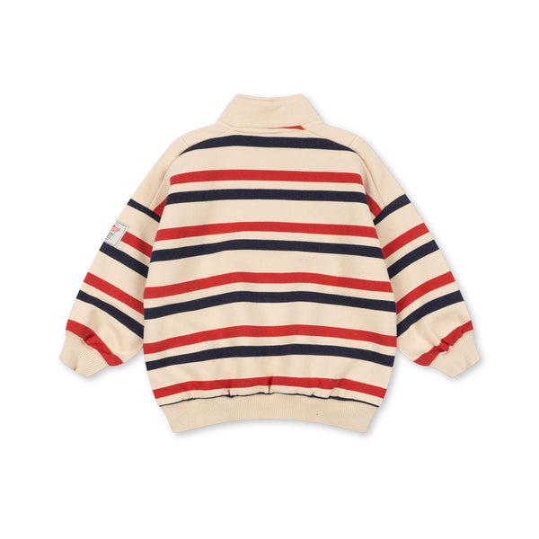 Loupy Striped Cotton Half Zip Sweatshirt (Tangerine Stripe)
