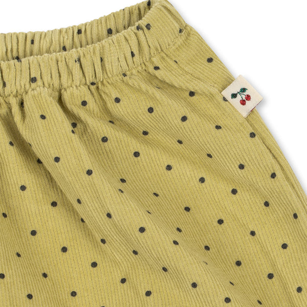 Marlo Polkadot Straight Leg Corduroy Cotton Trousers (Dot Leek)