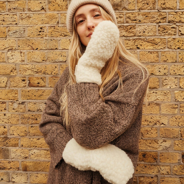 Mama Merino Wool Fingerless Mittens (Milk)
