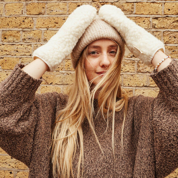 Mama Merino Wool Fingerless Mittens (Milk)