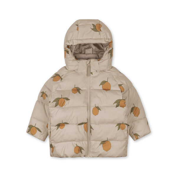 Nuka Lemon Print Hooded Quilted Puffer Jacket