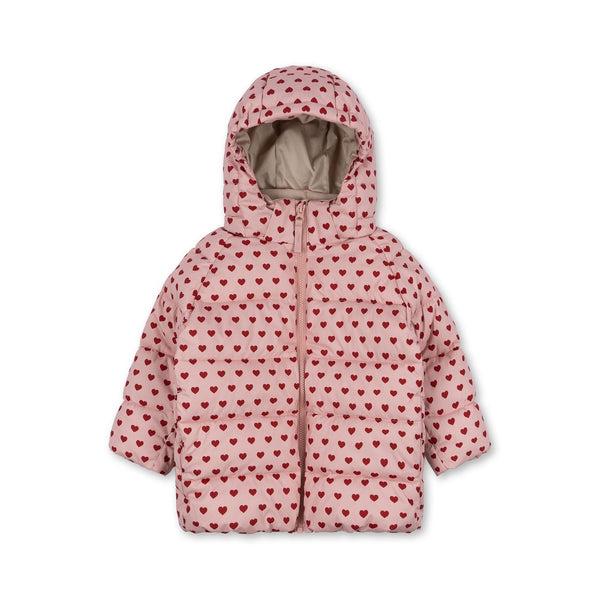 Nuka Heart Print Hooded Quilted Puffer Jacket