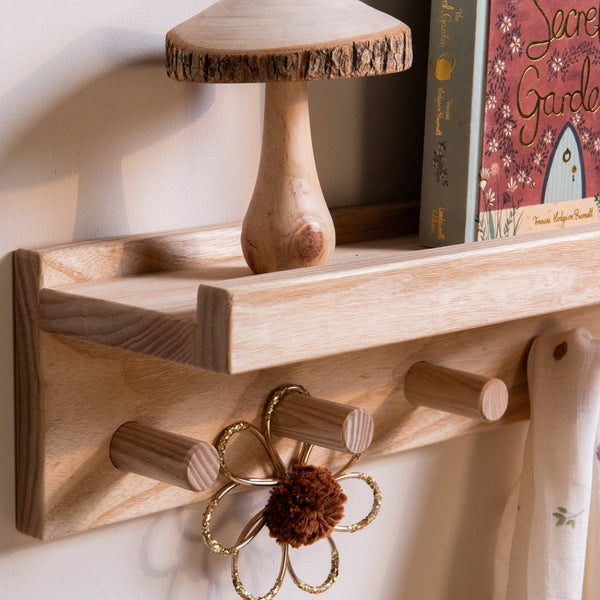 Signature Wall Mounted Shelf With Pegs (Solid Ash)