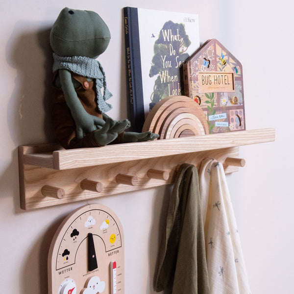 Signature Wall Mounted Shelf With Pegs Solid Ash Nestie