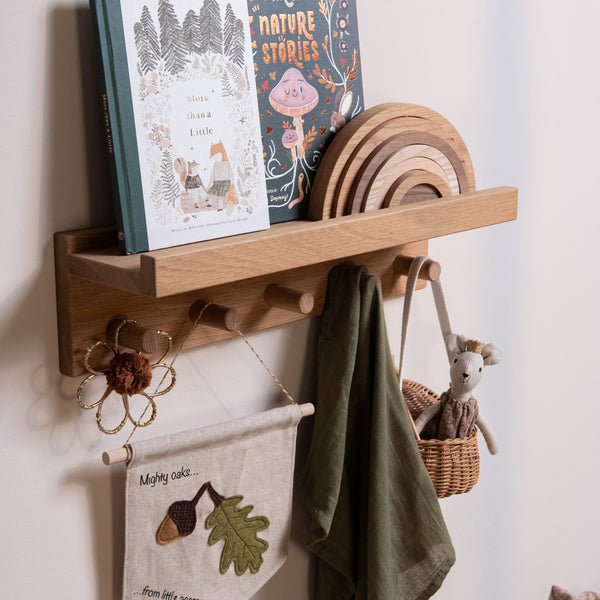 Signature Wall Mounted Shelf With Pegs (Solid Oak)