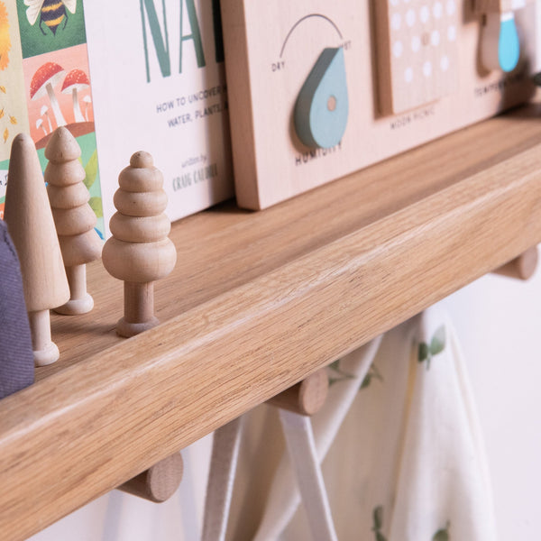 Signature Wall Mounted Shelf With Pegs (Solid Oak)