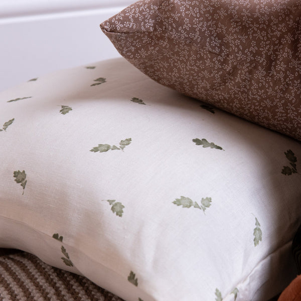 Woodland Leaf Print Linen Cushion