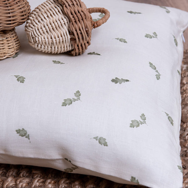 Woodland Leaf Print Linen Cushion