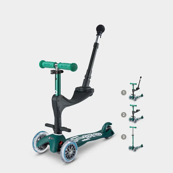 Mini Micro ECO 3 in 1 Deluxe Scooter with Push Handle (Green)