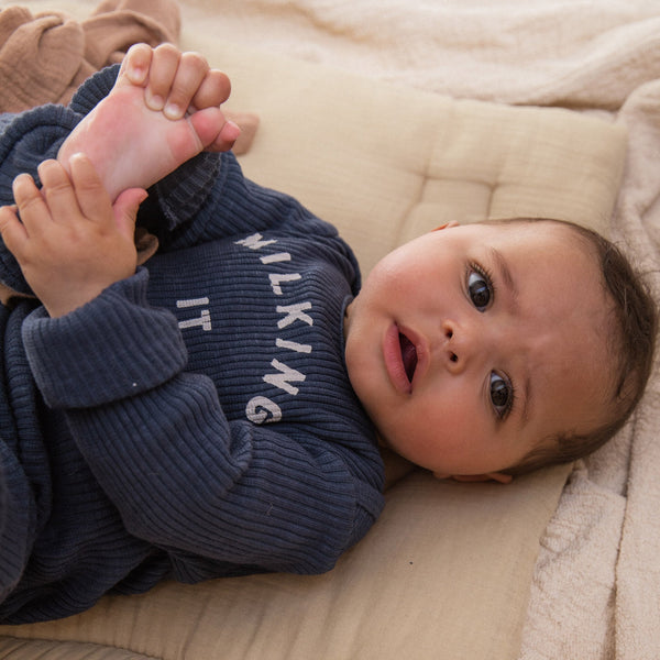 Milking It Cotton Rib Baby Onesie (Navy)