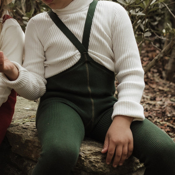 Silly Silas Unisex Footless Rib Tights with Braces (Forest Green)