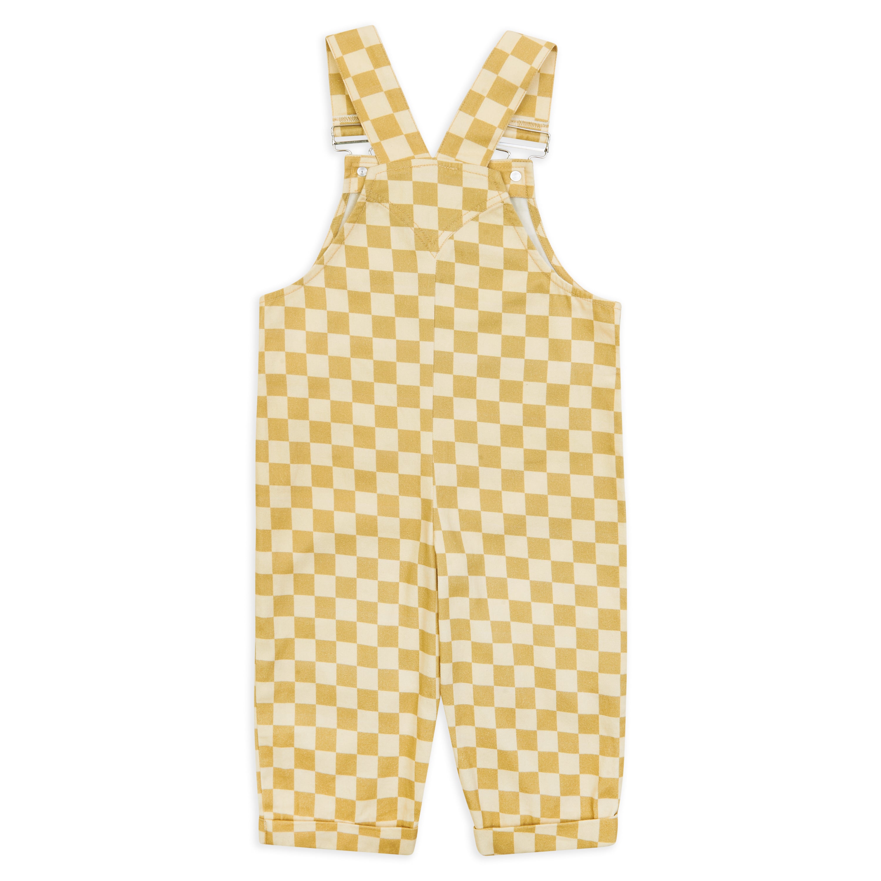 Childrens Unisex Checkerboard 90s Dungarees (Ochre) - Claude&Co