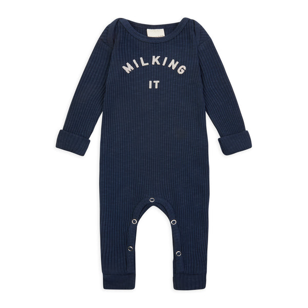 Milking It Cotton Rib Baby Onesie (Navy)