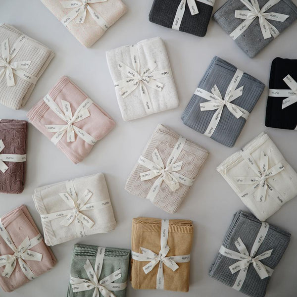 Organic Cotton Knitted Ribbed Baby Blanket (Ivory)