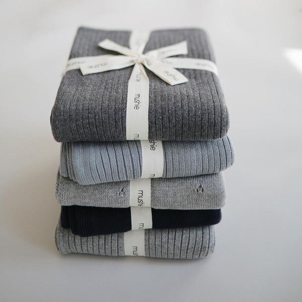 Organic Cotton Knitted Ribbed Baby Blanket (Dark Grey)