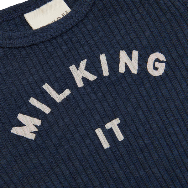 Milking It Cotton Rib Baby Onesie (Navy)