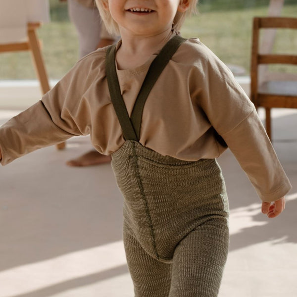 Silly Silas Footless Unisex Rib Tights with Braces (Creamy Olive)