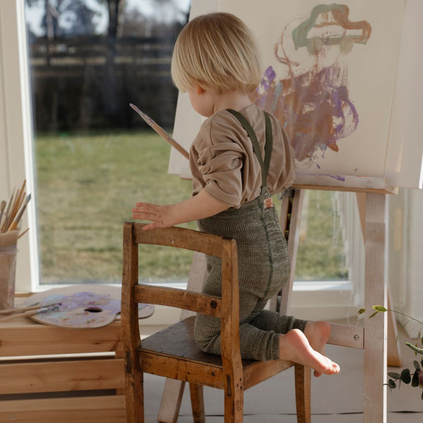 Silly Silas Footless Unisex Rib Tights with Braces (Creamy Olive)