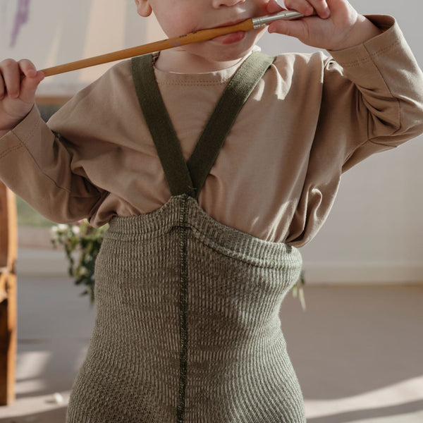 Silly Silas Footless Unisex Rib Tights with Braces (Creamy Olive)