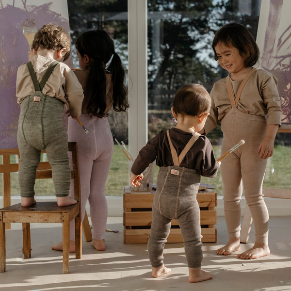 Silly Silas Footless Unisex Rib Tights with Braces (Creamy Olive)