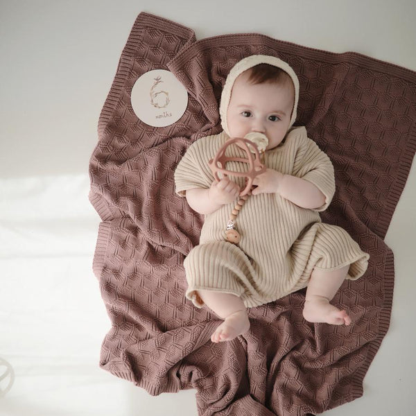 Organic Cotton Knitted Honeycomb Baby Blanket (Desert Rose)