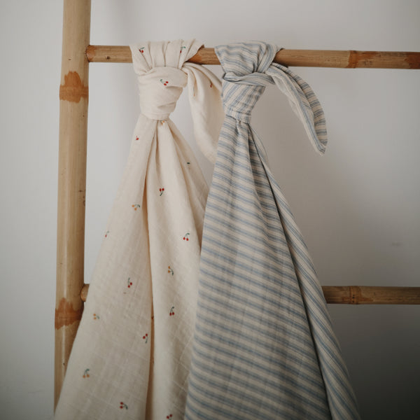 Extra Soft Organic Washed Cotton Muslin Swaddle (Cherries)