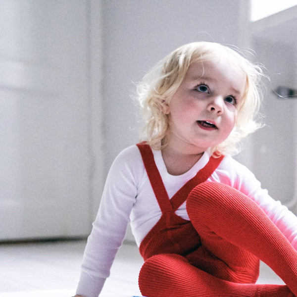 Silly Silas Unisex Rib Tights with Braces (Love Red)