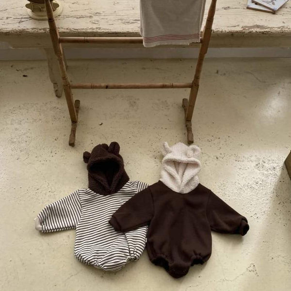 Mina Bear Ears Hooded Baby Bodysuit Romper (Cocoa)
