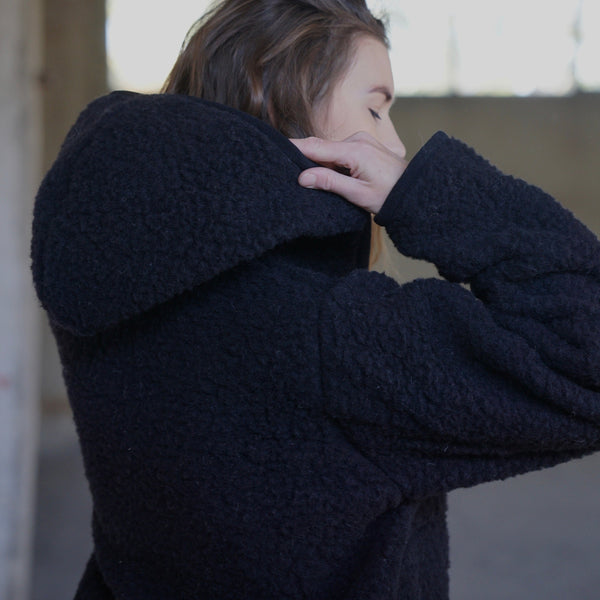 MAMA Ciara 100% Wool Hooded Jacket (Black)