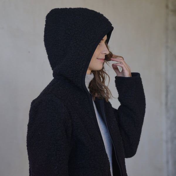 MAMA Ciara 100% Wool Hooded Jacket (Black)