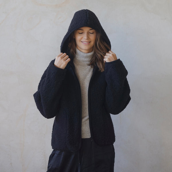 MAMA Ciara 100% Wool Hooded Jacket (Black)