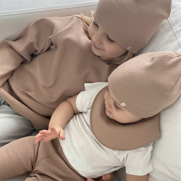 Camie Cotton Rib Raw Hem Sweatshirt (Biscuit)